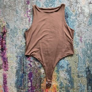 Brown Crewneck Sleeveless One-Piece Bodysuit
